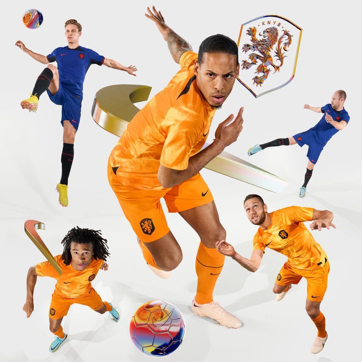 Virgil van Dijk, Nathan Aké en Stefan de Vrij in nieuwe thuisshirt van Nederland